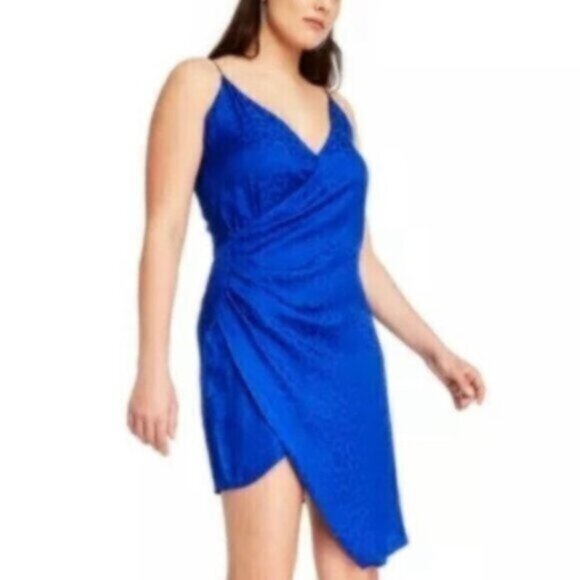 NWT Cushnie Royal Blue Leopard Cheetah Satin Wrap Dress - Picture 1 of 13